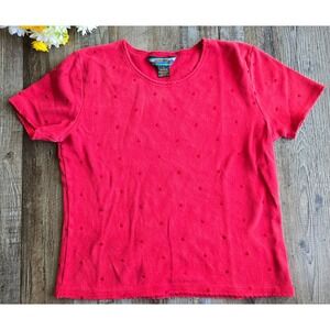 Vintage Y2K Shaver Lake Red Embroidered Dot Short Sleeve Cotton‎ Top Size S